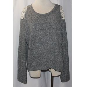 Anthropologie Lili's Closet Hi-Lo Gray French Terry Knit Top w/ Lace Size L